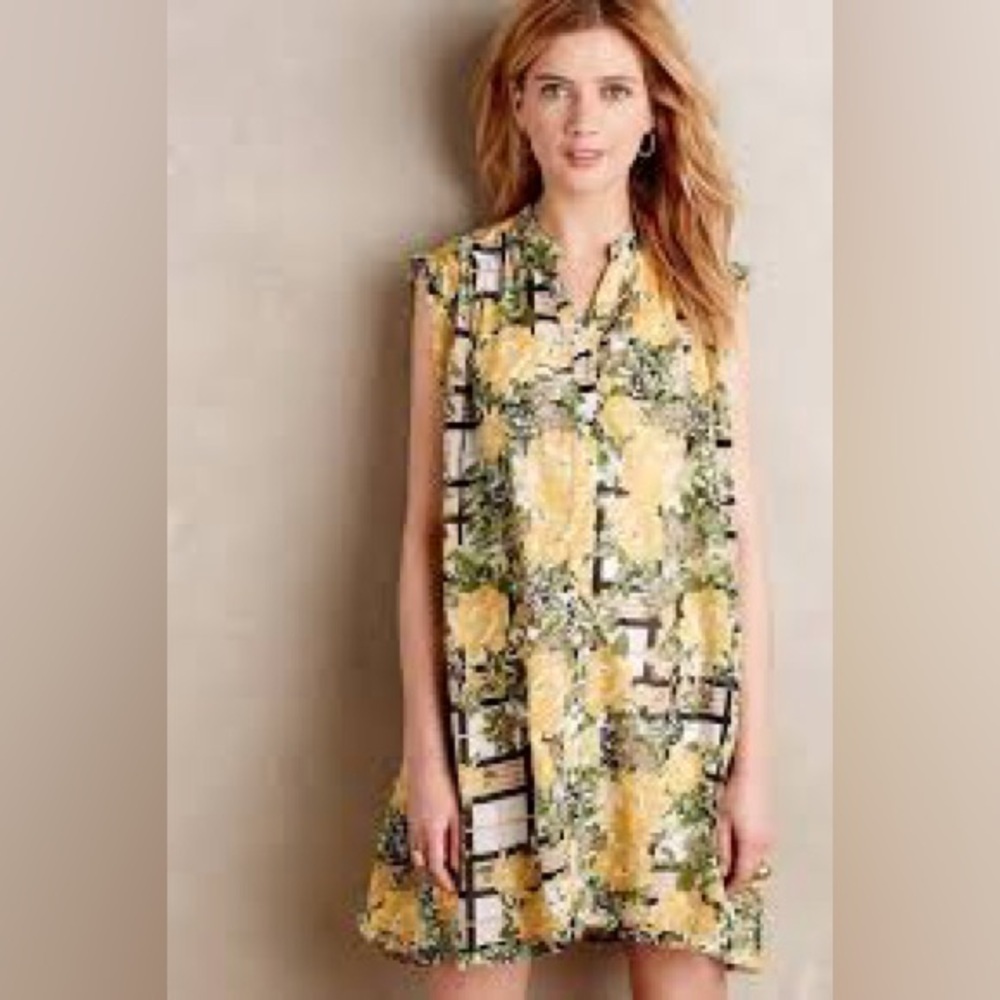 Anthropologie Yellow Floral Mini Dress